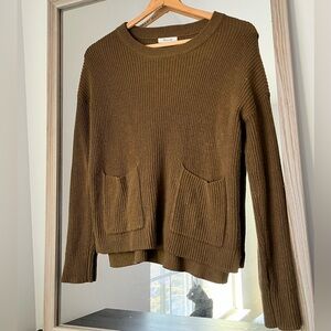 Madewell Patch 2 Pocket Ribbed Round Neck Cotton Blend Sweater